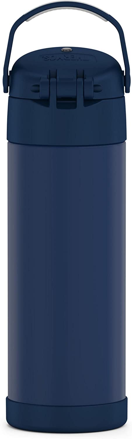 THERMOS FUNTAINER 16 Ounce Stainless Steel Vacuum Insulated Bottle with Wide Spout Lid, Navy