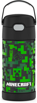 THERMOS FUNTAINER 12 Ounce Stainless Steel Vacuum Insulated Kids Straw Bottle, Minecraft