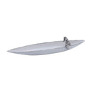 Large canoe-shaped serving dish with dog accent, titanium-plated porcelain, silver finish.