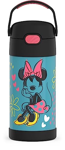 THERMOS FUNTAINER 12 Ounce Stainless Steel Vacuum Insulated Kids Straw Bottle, Minnie Mouse