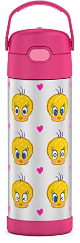 THERMOS FUNTAINER 16 Ounce Stainless Steel Vacuum Insulated Bottle with Wide Spout Lid, Looney Tunes