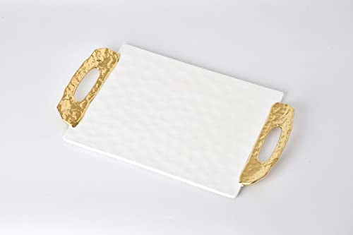 Pampa Bay Titanium-Plated Porcelain Texture Tray, 19 x 11.8 Inch, Gold/White Tone, Oven, Freezer, Dishwasher Safe