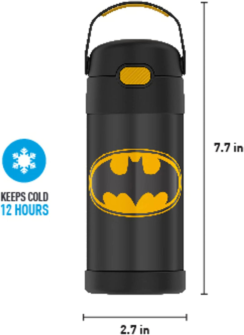 THERMOS FUNTAINER 12 Ounce Stainless Steel Vacuum Insulated Kids Straw Bottle, Batman