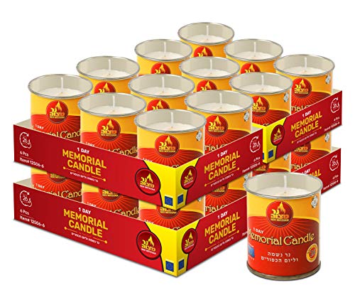 Ner Mitzvah 1 Day Yartzeit Candle - 24 Pack - 24 Hour Kosher Yahrtzeit Memorial and Yom Kippur Candle in Tin Cup Holder