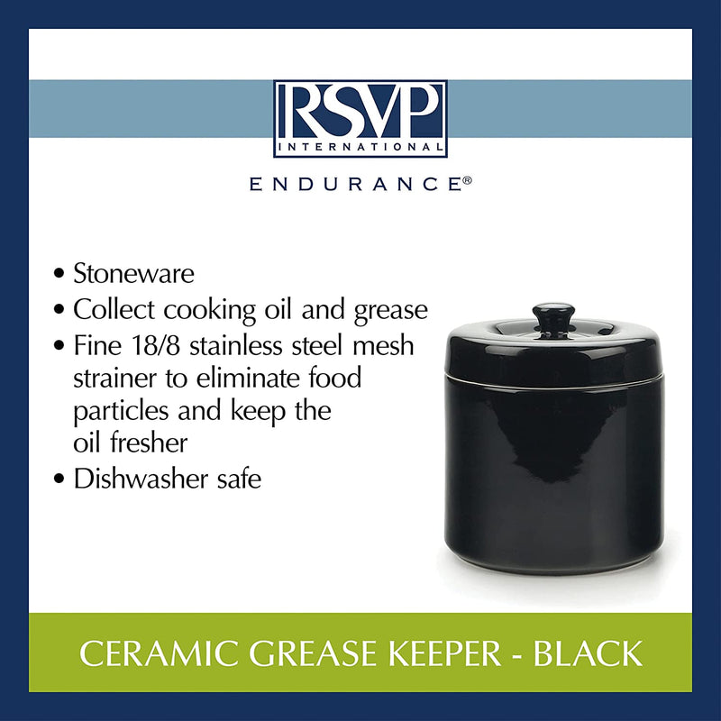 RSVP International Grease Keeper, 6 Cup, Black Stoneware