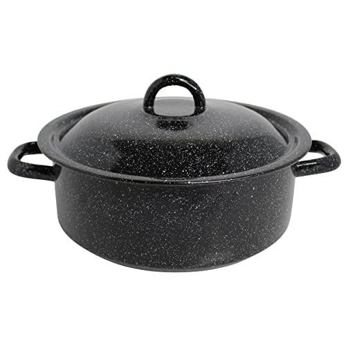 Mirro 4.5 Quart Traditional Vintage Style Black Speckled Enamel on Steel Dutch Oven with Lid,