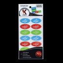 Kosher Cook Spanish kitchen labels, 18-pack with blue dairy, red meat, and green parve stickers