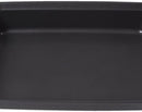 A gray 10" x 15" Rachael Ray nonstick cookie sheet with orange silicone grip handles shown on a white background.