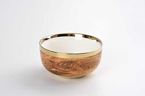 Pampa Bay Wood Look Titanium-Plated Porcelain Medium Bowl, 8.8 Inch, Gold/White/Wood look