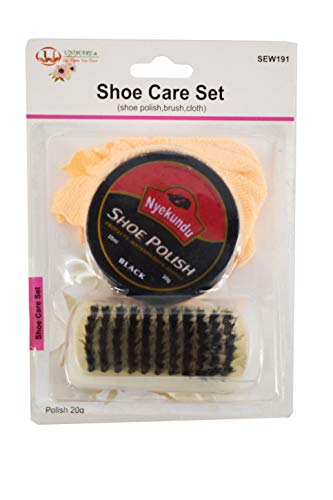 Uniware Shoe Care Set with 20g Black Shoe Polish, Brush, and Cloth