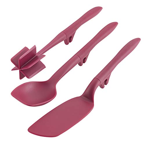 Rachael Ray Tools and Gadgets Lazy Crush & Chop, Flexi Turner, and Scraping Spoon Set / Cooking Utensils - 3 Piece, Burgundy Red