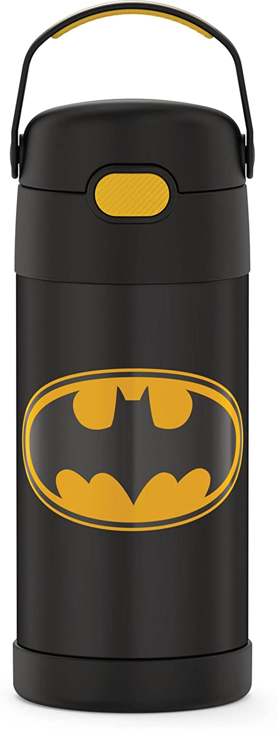 THERMOS FUNTAINER 12 Ounce Stainless Steel Vacuum Insulated Kids Straw Bottle, Batman