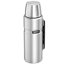 Matte stainless steel 40-ounce THERMOS insulated beverage bottle with carry handle and built-in serving cup, shown on a white background.