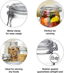 A clear, empty Bormioli Rocco Fido square glass jar with a dark blue hinged lid and wire bail closure, featuring an airtight rubber gasket.