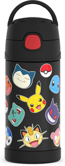 THERMOS FUNTAINER 12 Ounce Stainless Steel Vacuum Insulated Kids Straw Bottle, Pokemon