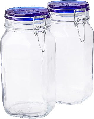 Bormioli Rocco Fido Square Jar with Blue Lid, 1.50 Liter (Pack of 2)