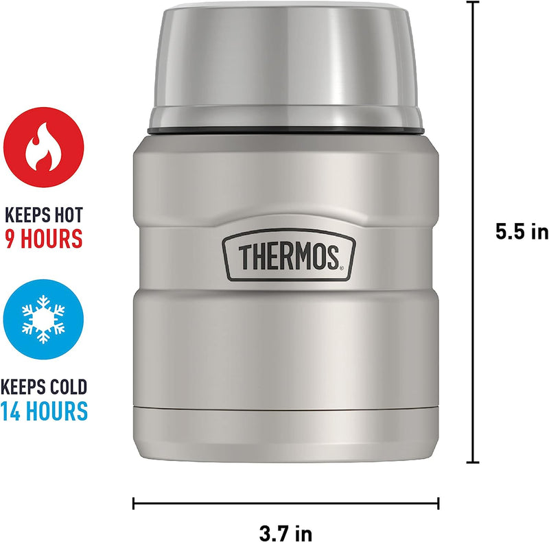 Thermos Stainless King 16 Ounce Food Jar with Folding Spoon, Stainless Steel