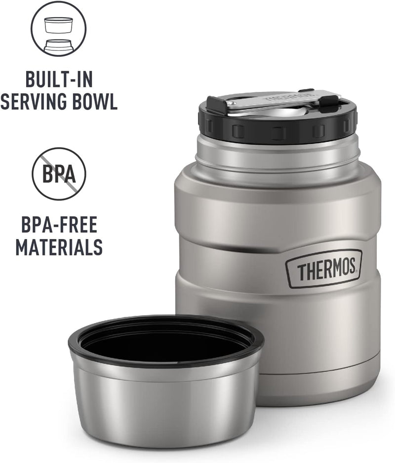 Thermos Stainless King 16 Ounce Food Jar with Folding Spoon, Stainless Steel