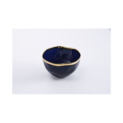 Med Bowl Blue With Gold Trim