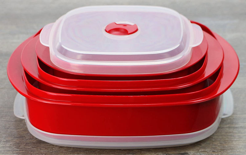Calypso Basics 6-Piece Microwave Cookware, Steamer and Storage Set, Red