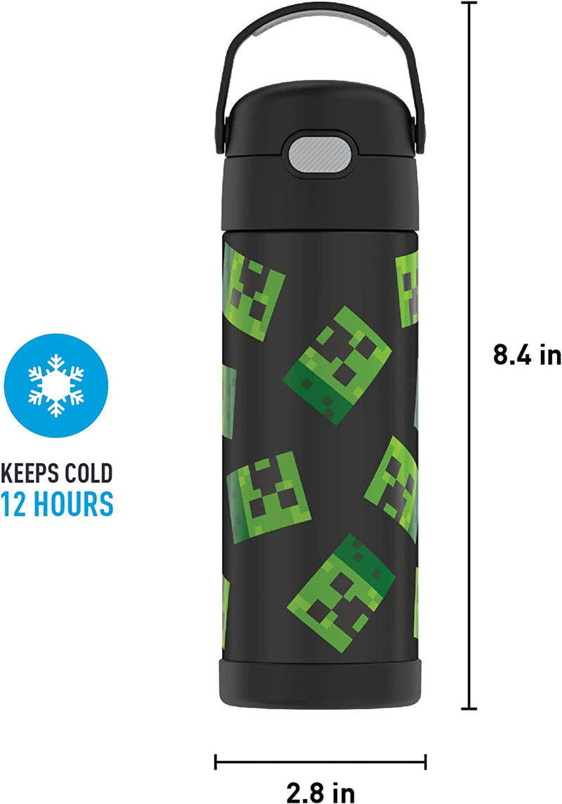 THERMOS FUNTAINER 16 Ounce Stainless Steel Vacuum Insulated Bottle with Wide Spout Lid, Minecraft