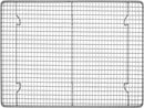 A stainless steel 12" x 17" cooling and baking rack with a cross-wire grid and six supporting feet shown on a white background.