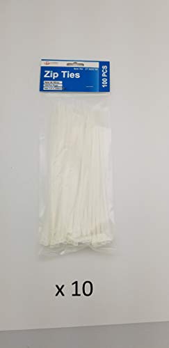 8" 100 Zip Ties 3.6mm thickness White