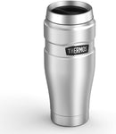 THERMOS Stainless King 16-ounce travel tumbler in matte steel with a leak-proof lid, shown upright on a white background.