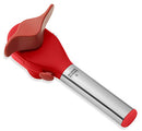 Kuhn Rikon Deluxe Auto Safety Can Opener in red and silver with ergonomic handle, displayed on a white background.
