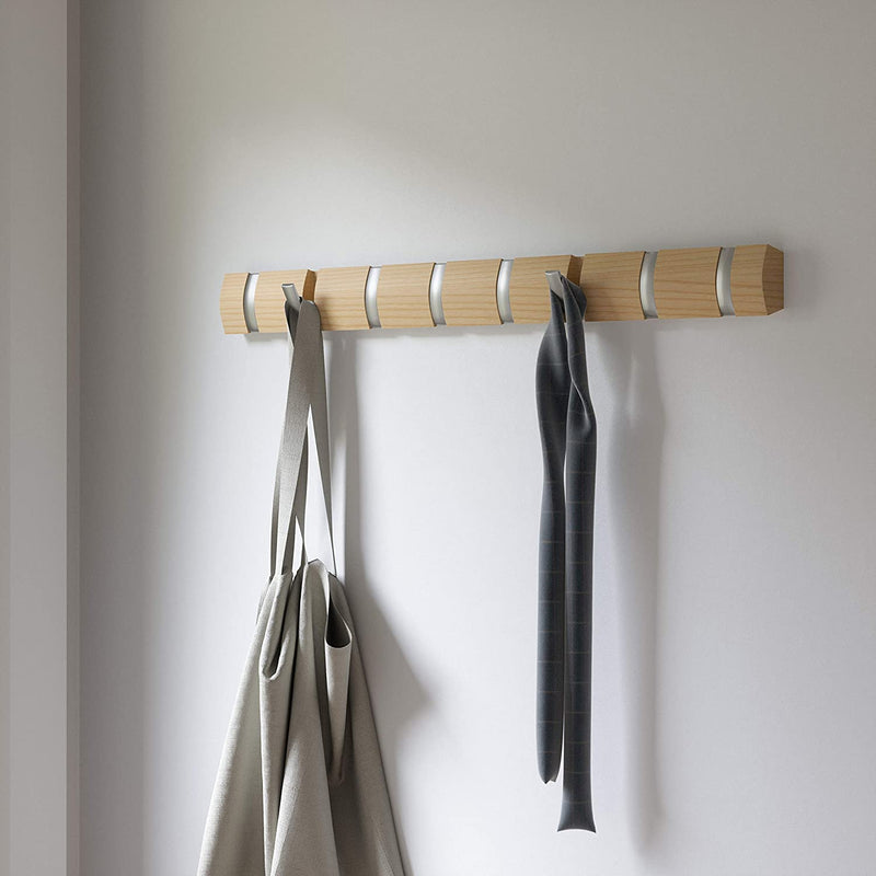 Wall Coat Rack With 4 Retractable Hooks, Wall Coat Rack For Hanging Coats,  Scarves, Handbags And Others, Natural