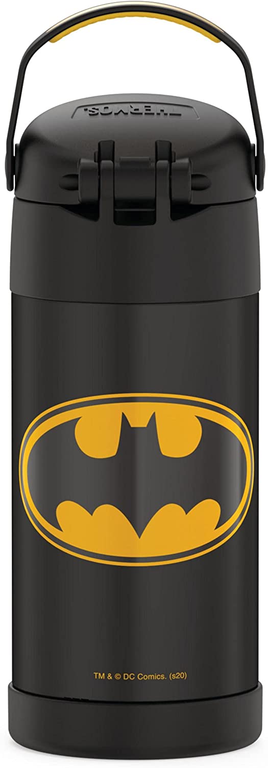 THERMOS FUNTAINER 12 Ounce Stainless Steel Vacuum Insulated Kids Straw Bottle, Batman