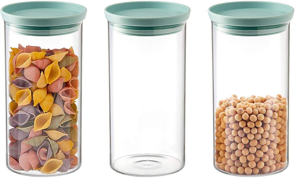 Godinger Food Storage Containers, Stackable Organization Canister Glass Jars - Large, Set of 3