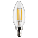 Clear B11 LED filament bulbs, 4W, 5000K daylight, dimmable, E12 candelabra base, 6-pack.