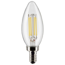Clear B11 LED filament bulb, 5.5W, natural white, dimmable, candelabra base.