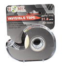 Clear invisible tape roll in a plastic dispenser, shown against a white background.