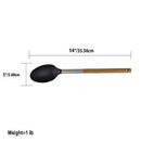 A kitchen solid spoon with a black silicone or rubber head and a light-colored wooden handle.