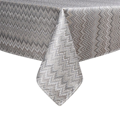Rectangular dark silver jacquard zigzag tablecloth on a white background.