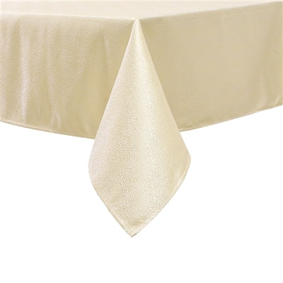 Gold slate jacquard tablecloth measuring 70 by 108 inches, folded on a white background.